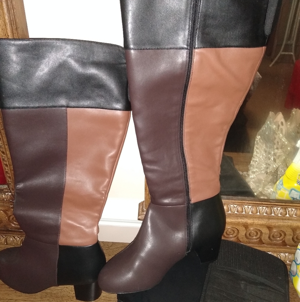 Brown peanut butter and black boots